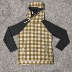 Ampersand Hoodie Womens 2XL Plaid Asymmetrical Pullover Sweatshirt Pocket